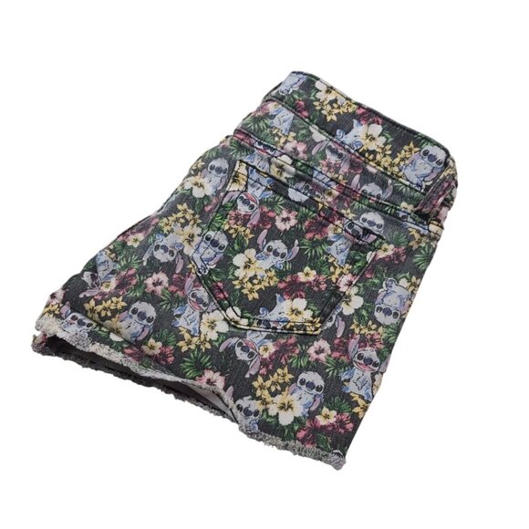 Disney Lilo Stitch Womens Jean Shorts 7 Hawaiian Low Rise Stretch Raw Hem Junior - Picture 1 of 6